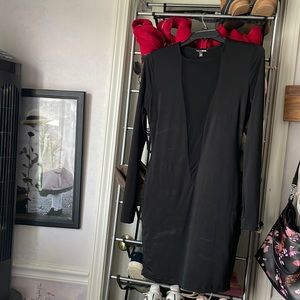 Black body on dress, double lined, deep V mesh panel